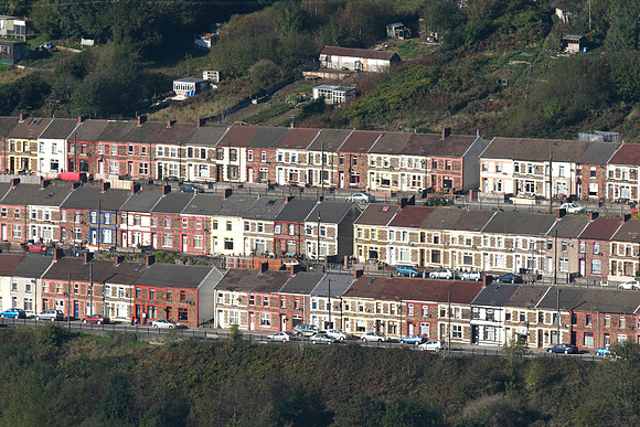 Terraced houses Trehafod- Welsh mining valley.